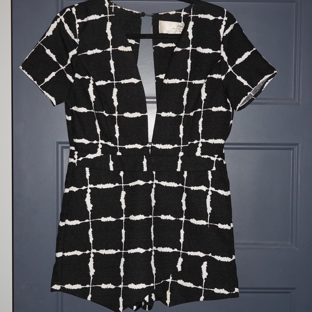 Black and White Low Cut Romper Dress
